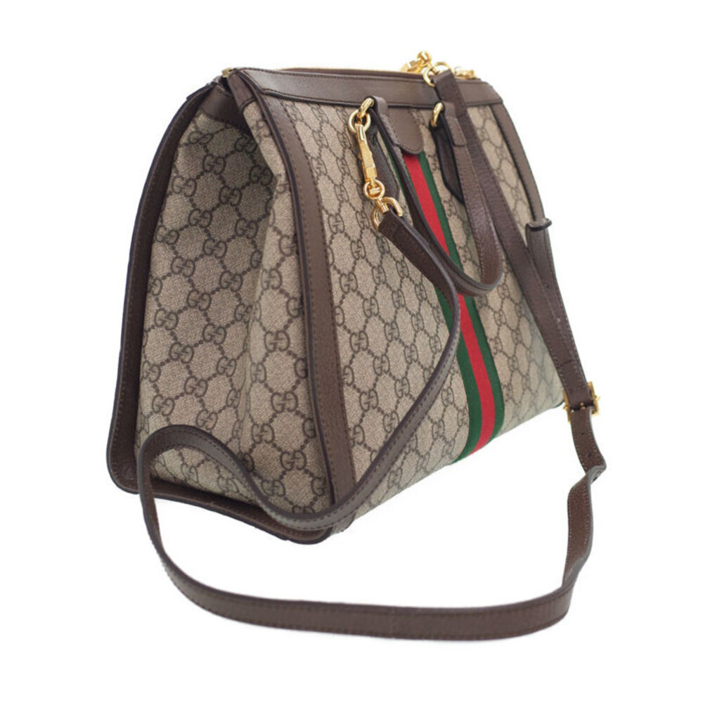 Gucci web leather handle Supreme GG canvas top bag brown stripe Ophidia